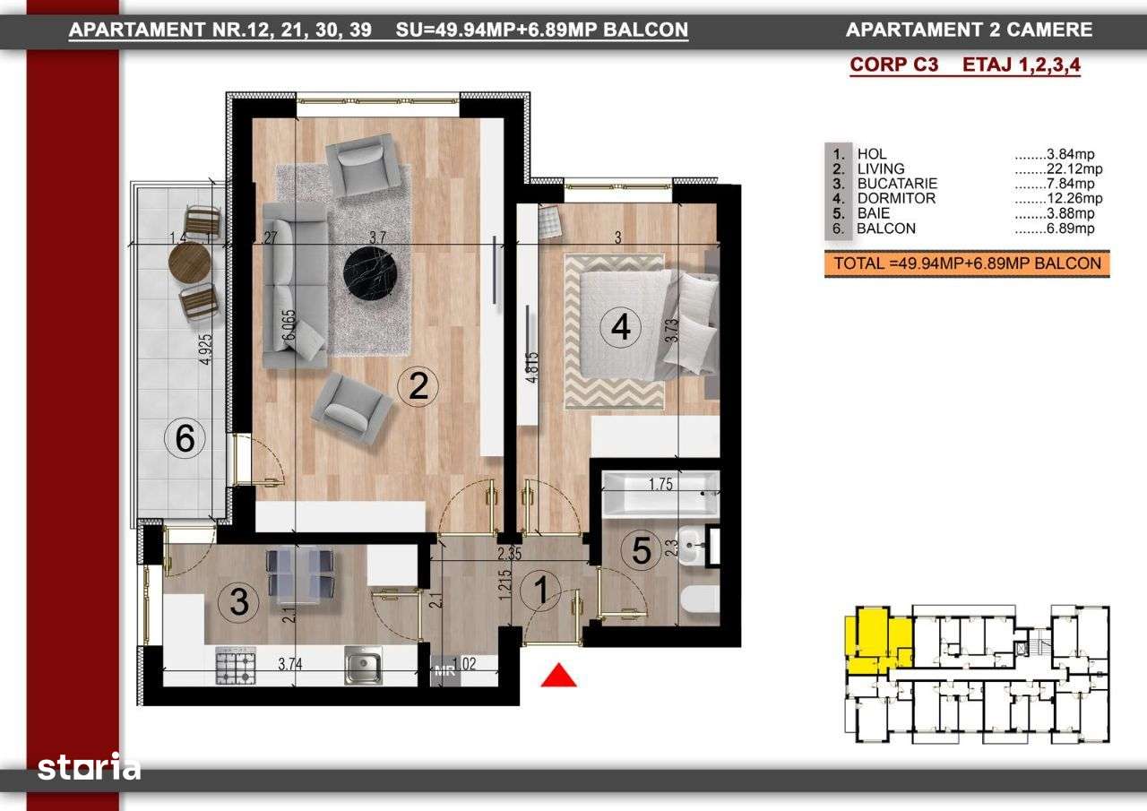 STUDIO | 53.66MP | ACCES METROU BERCENI | FINALIZAT!! - Imagine principală: 4/4