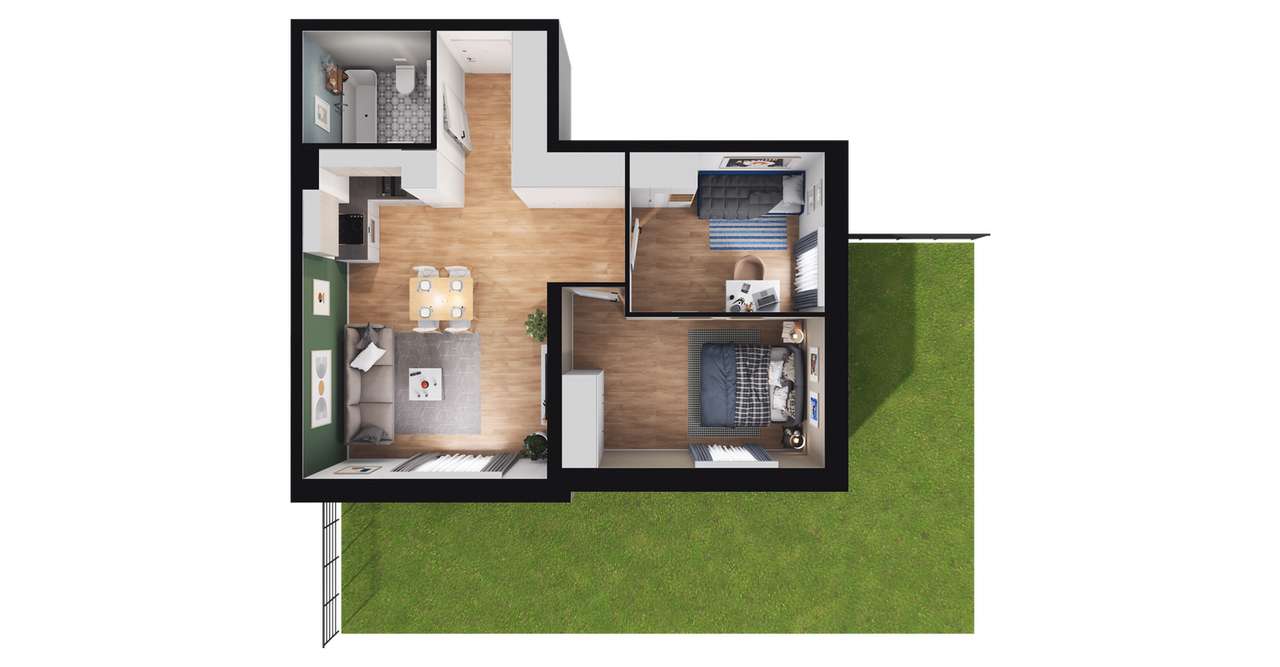 3-pokojowe mieszkanie 53m2 + ogródek - Pełny obrazek: 2/8