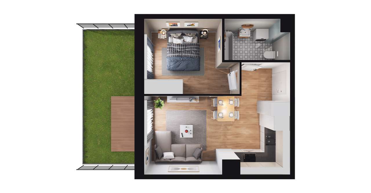 2-pokojowe mieszkanie 35m2 + ogródek - Pełny obrazek: 2/8