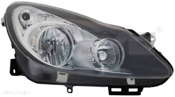 Far Opel Corsa D 07.2006-01.2011 TYC fata stanga/dreapta, tip bec H1+H7, reglare electrica, culoare rama negru, cu motoras - 1