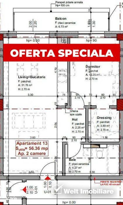 Apartament 2 camere, parcare subterana, bloc nou, Borhanci