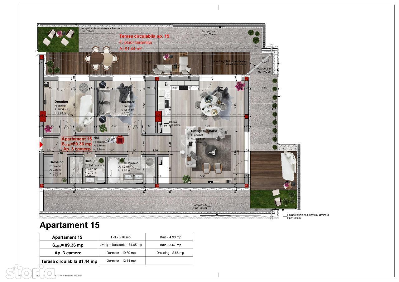 Leaf residence, Penthouse cu 3 camere + 84 mp terasa, Borhanci