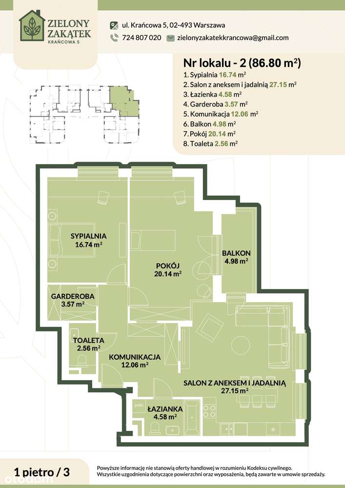 Apartament 86,80m2 Warszawa/Stare Włochy/klimatyzacja w standardzie - Pełny obrazek: 2/8