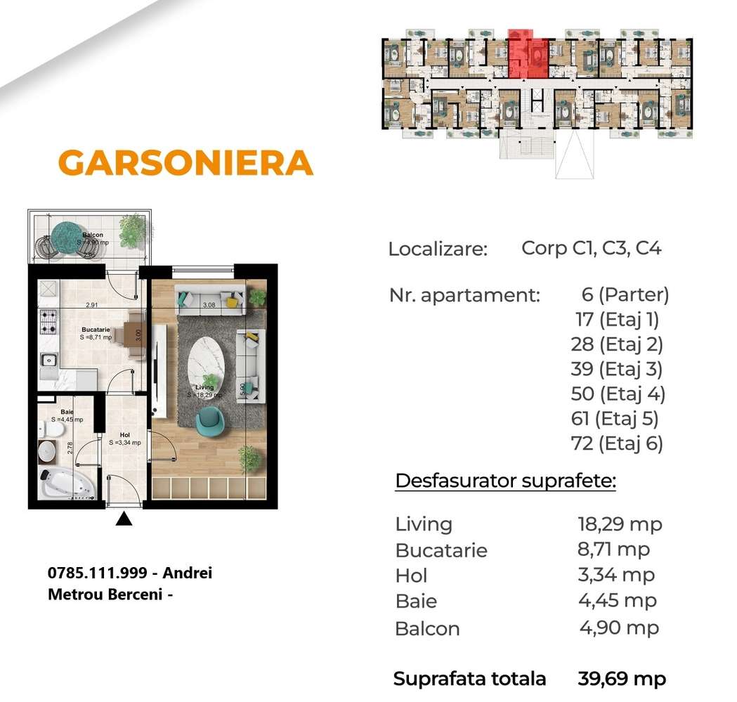 Metrou Berceni 350m - garsoniera 40mp - bucatarie patrata/proiect nou - Imagine principală: 2/4