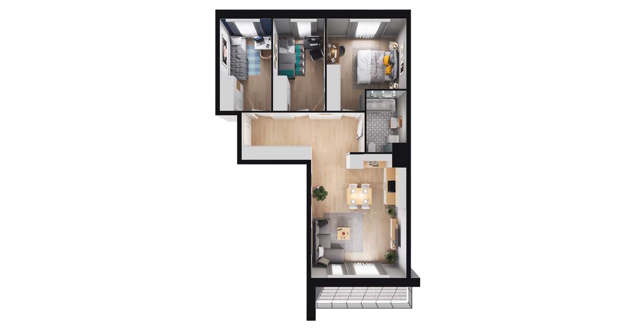 4-pokojowe mieszkanie 69m2 + loggia - Pełny obrazek: 2/8