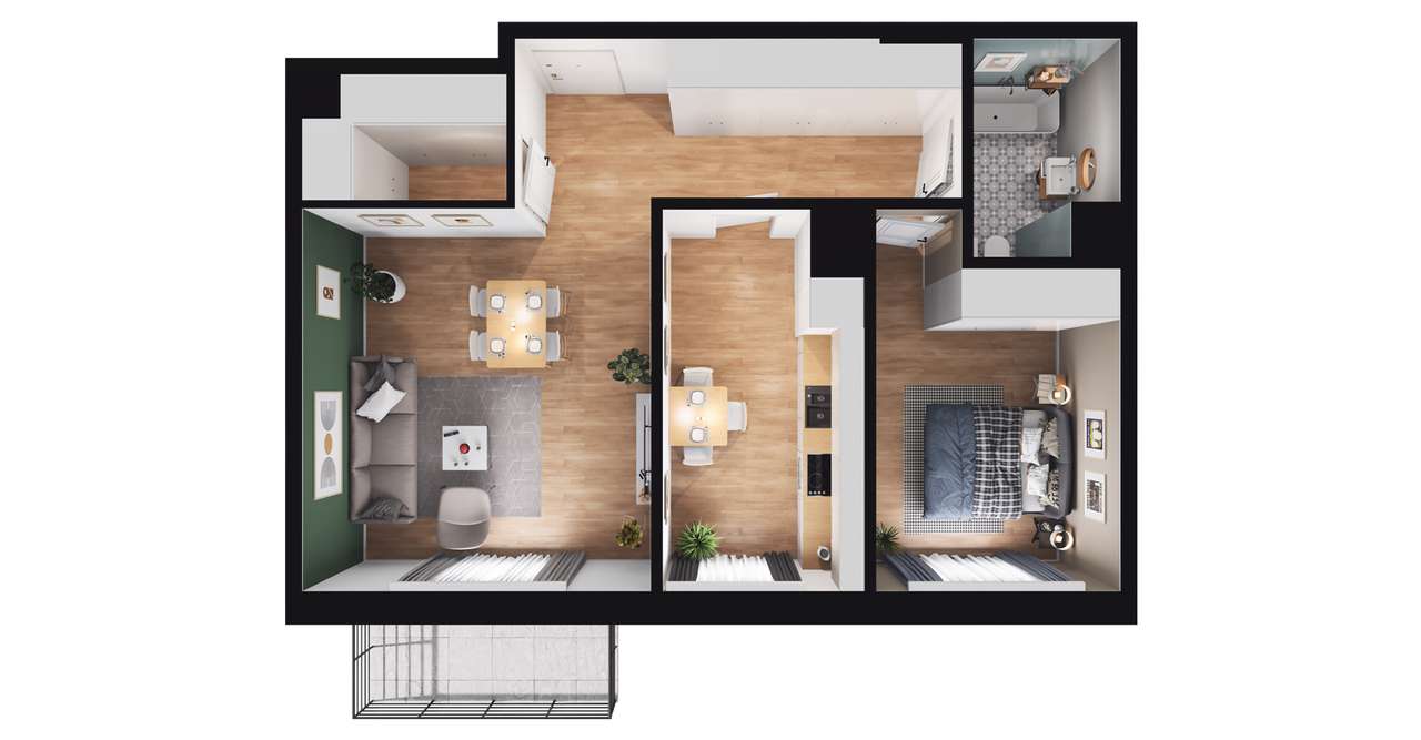 2-pokojowe mieszkanie 58m2 + balkon - Pełny obrazek: 2/8