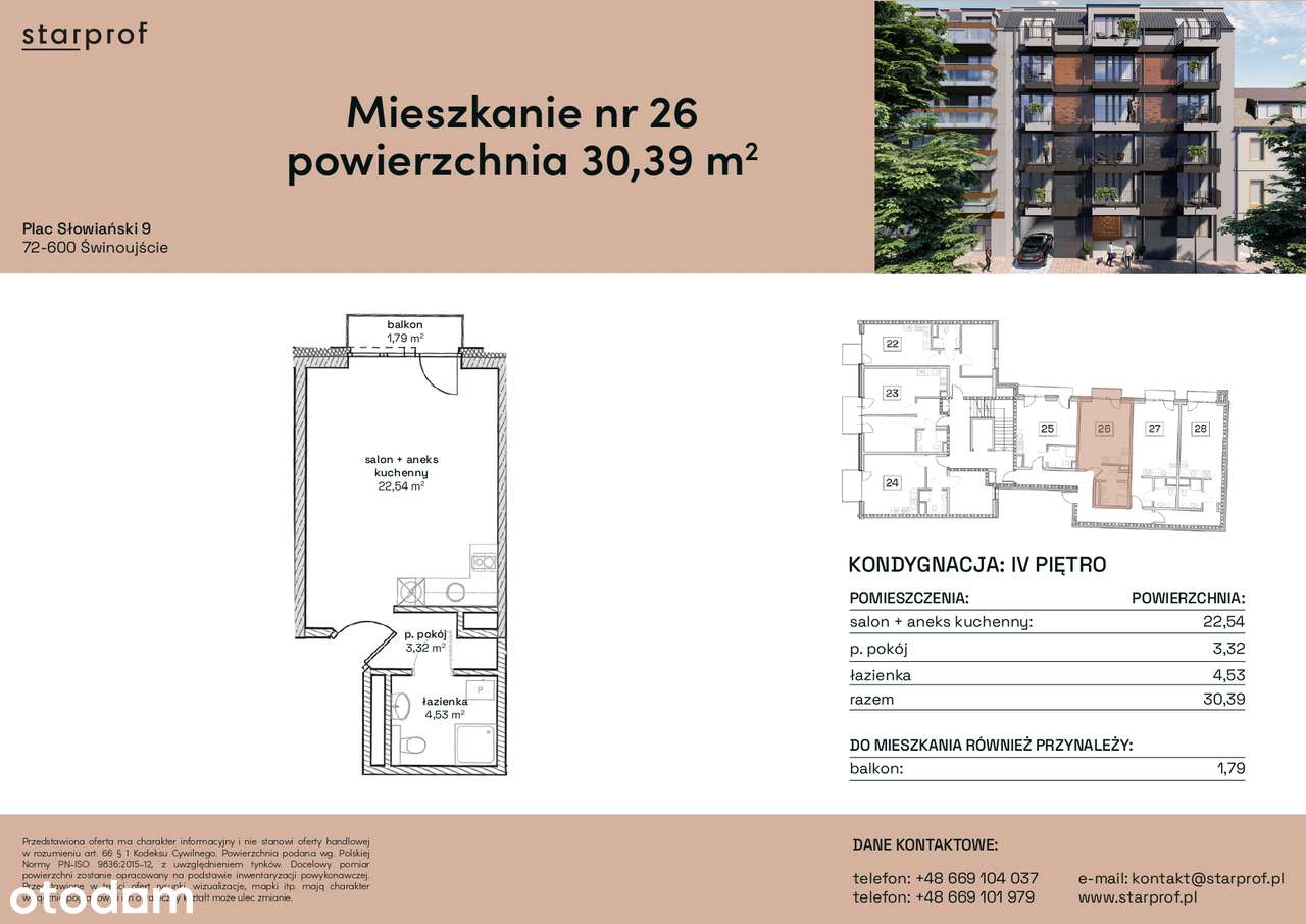 Kawalerka w nowej inwestycji, IV piętro - 30,39m² z balkonem - Pełny obrazek: 2/7