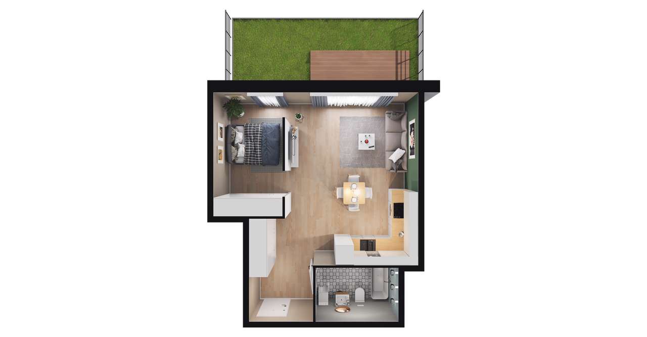 1-pokojowe mieszkanie 41m2 + ogródek Bez Prowizji - Pełny obrazek: 2/8