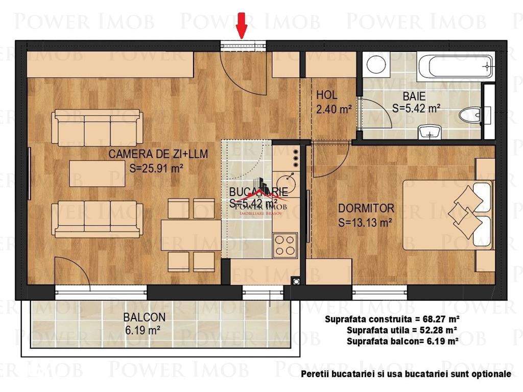 COMISION 0% - Apartament 2 camere, 53 mp, Tractorul, zona Coresi Mall - Imagine principală: 2/8