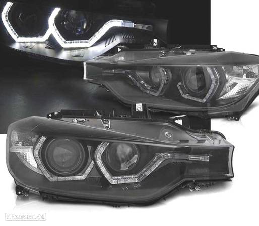 FARÓIS PARA BMW F30 F31 11-15 XENON AFS ANGEL EYES LED DRL PRETO - 1