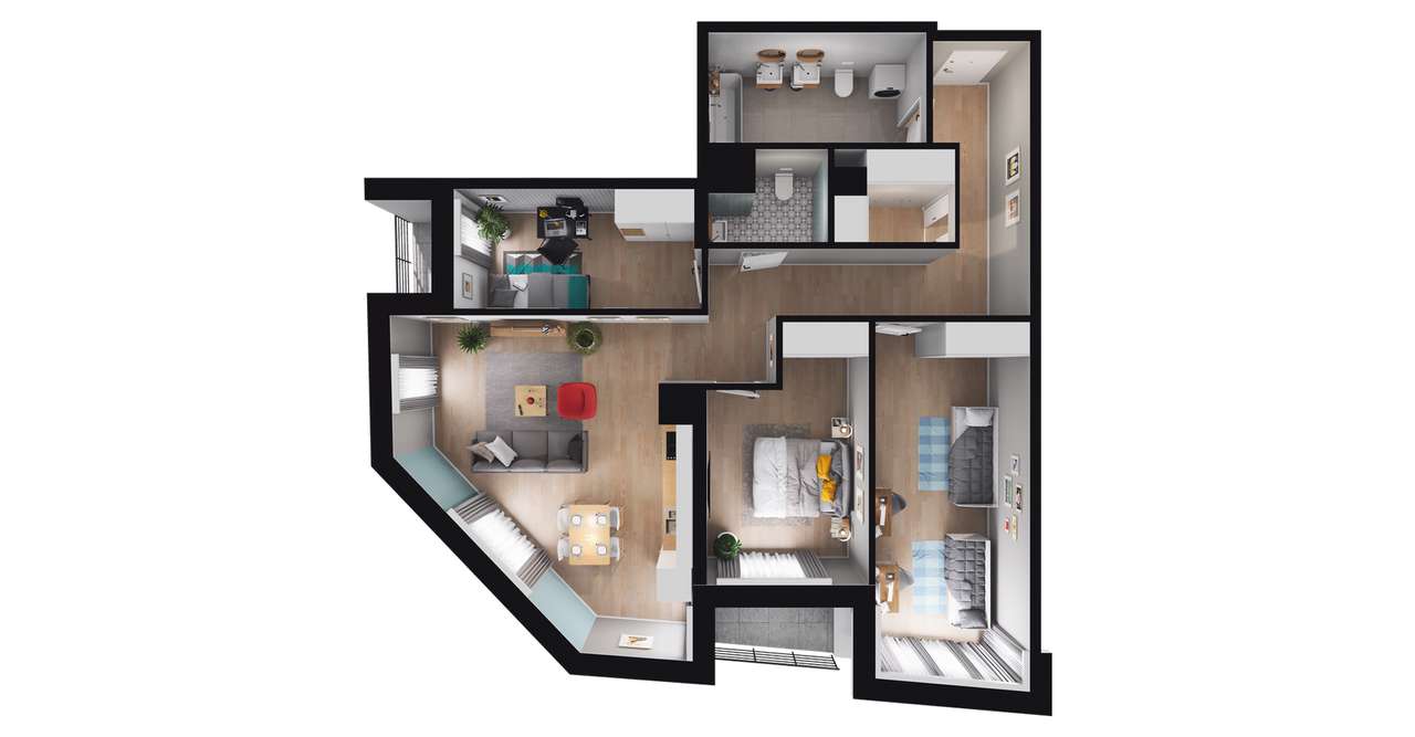 4-pokojowe mieszkanie 90m2 + 2 loggie Bezpośrednio - Pełny obrazek: 2/8