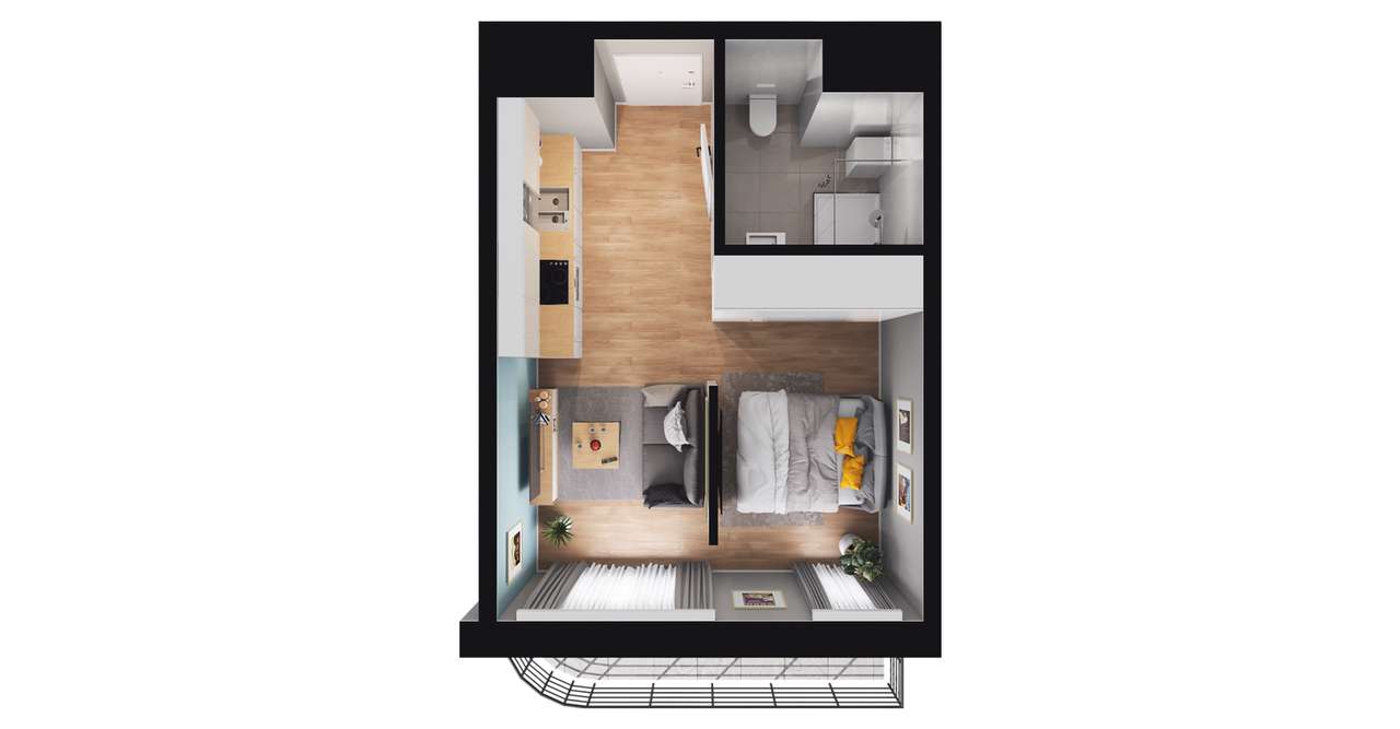 1-pokojowy apartament inwestycyjny 26m2 + loggia - Pełny obrazek: 2/8