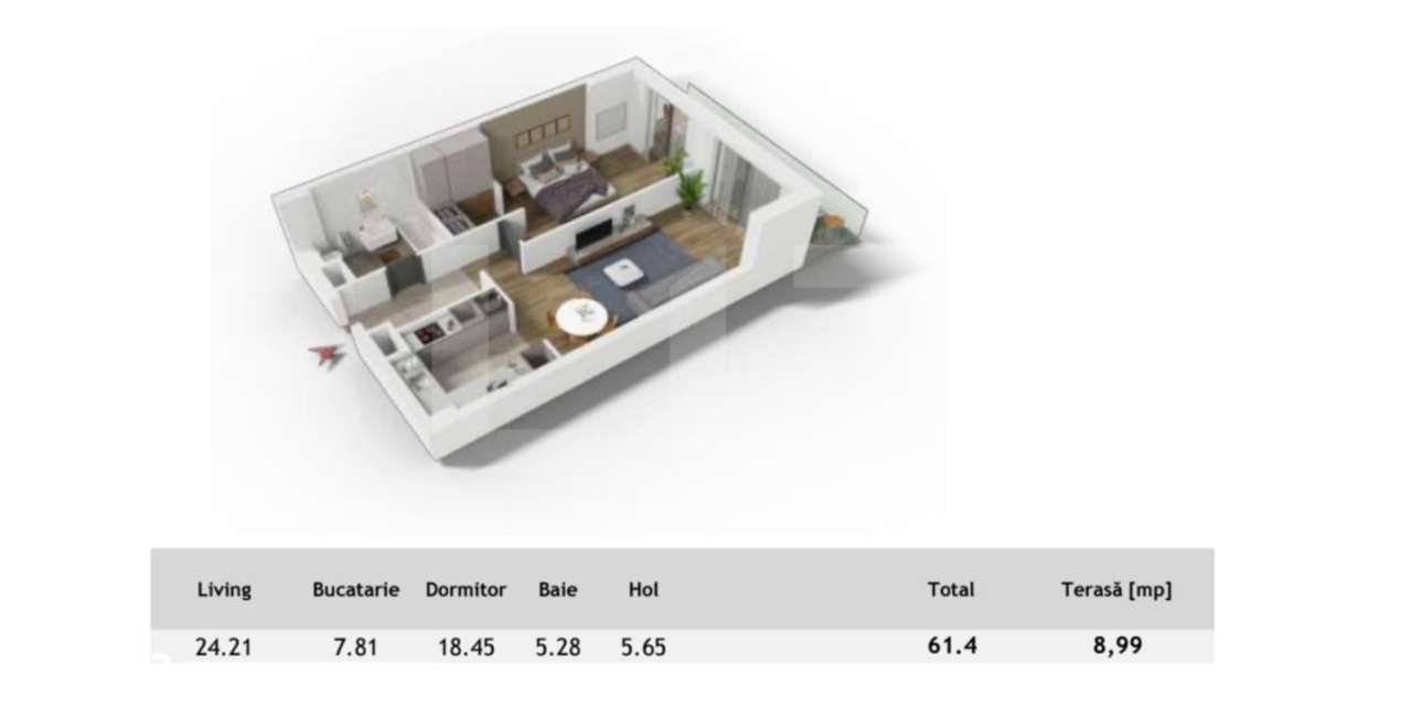 Apartament 2 camere, compartimentare ideala + terasa, Central — fotografia 1