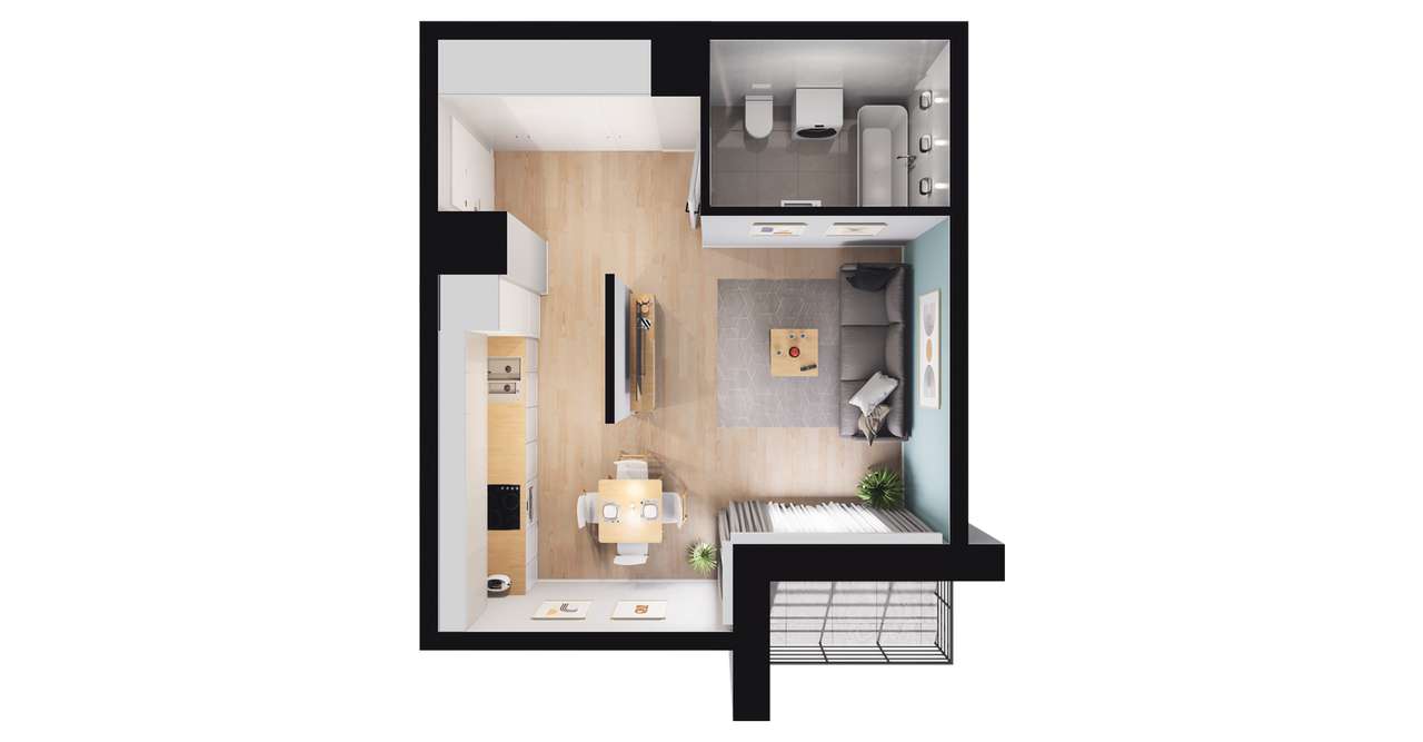 1-pokojowe mieszkanie 31m2 + balkon - Pełny obrazek: 2/8