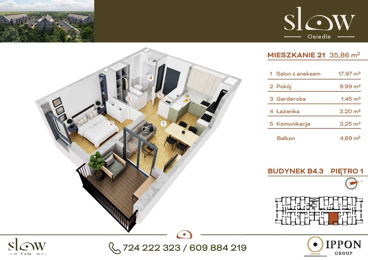 Mieszkanie z widokiem - 2 pokoje - osiedle SLOW - B4.3_M21 - Pełny obrazek: 1/12