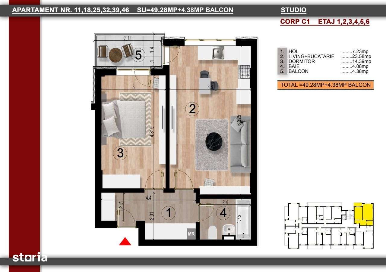 Apartament 2 camere,centrala proprie,bloc nou - Imagine principală: 5/5