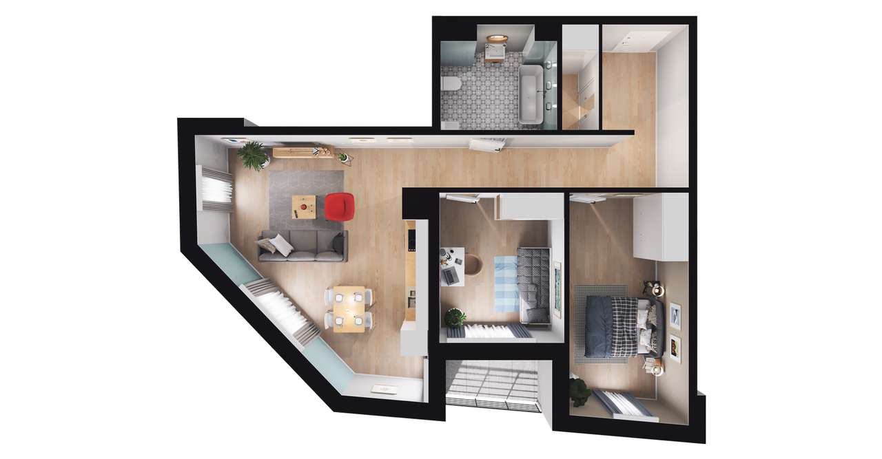 3-pokojowe mieszkanie 68m2 + loggia - Pełny obrazek: 2/8