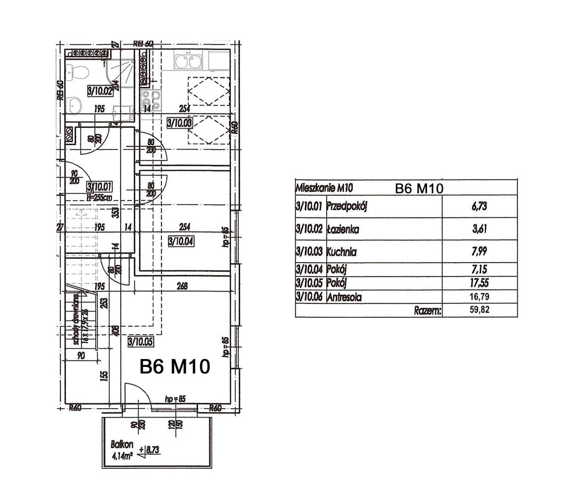 Mieszkanie w stanie deweloperskim M10K6 - 59,82 m2 - Pełny obrazek: 2/5