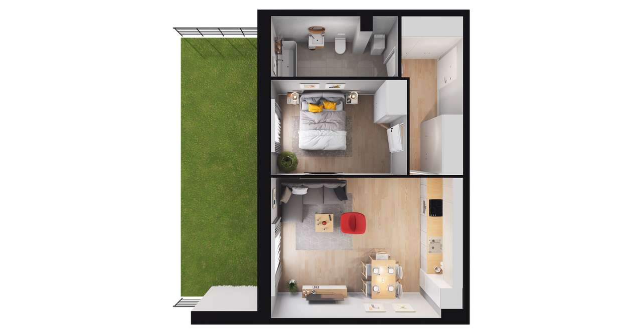 2-pokojowe mieszkanie 47m2 + ogródek Bez Prowizji - Pełny obrazek: 2/5