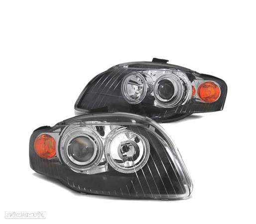 FARÓIS FRONTAIS ANGEL EYES PARA AUDI A4 B7 04-08 PRETO - 1