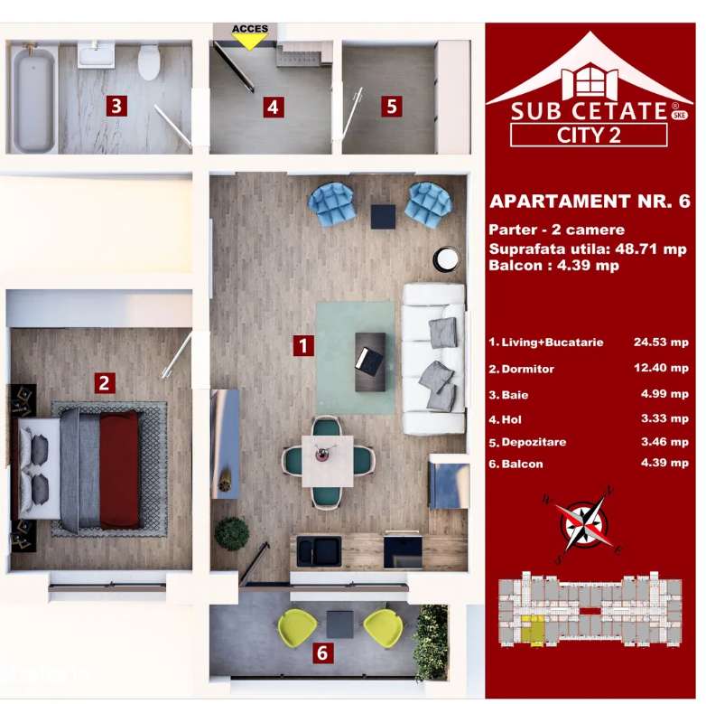 Apartament cu 2 camere de vanzare -Subcetate City 2 Sanpetru finalizat-12