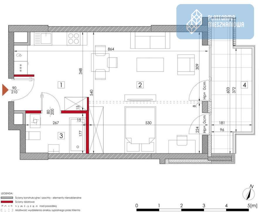 43 m² w centrum— nowoczesny układ + ogród na dachu - Pełny obrazek: 5/8