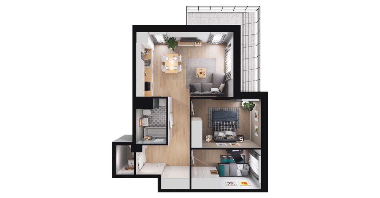 2-pokojowe mieszkanie 54m2 + balkon - Pełny obrazek: 3/9