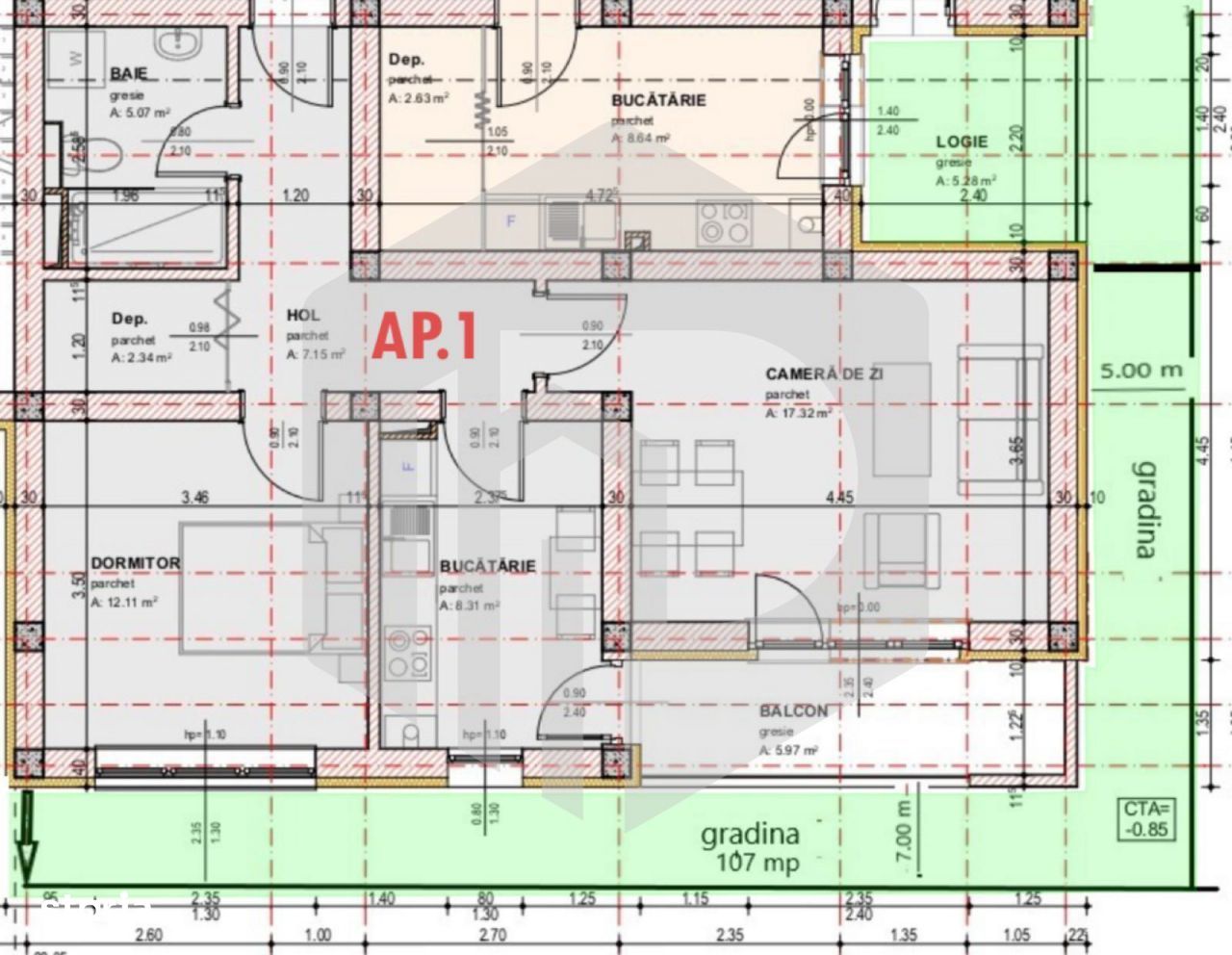 Apartament 2 camere+ erasa | Str. Pictor Brana-Curte/Gradina 107 mp