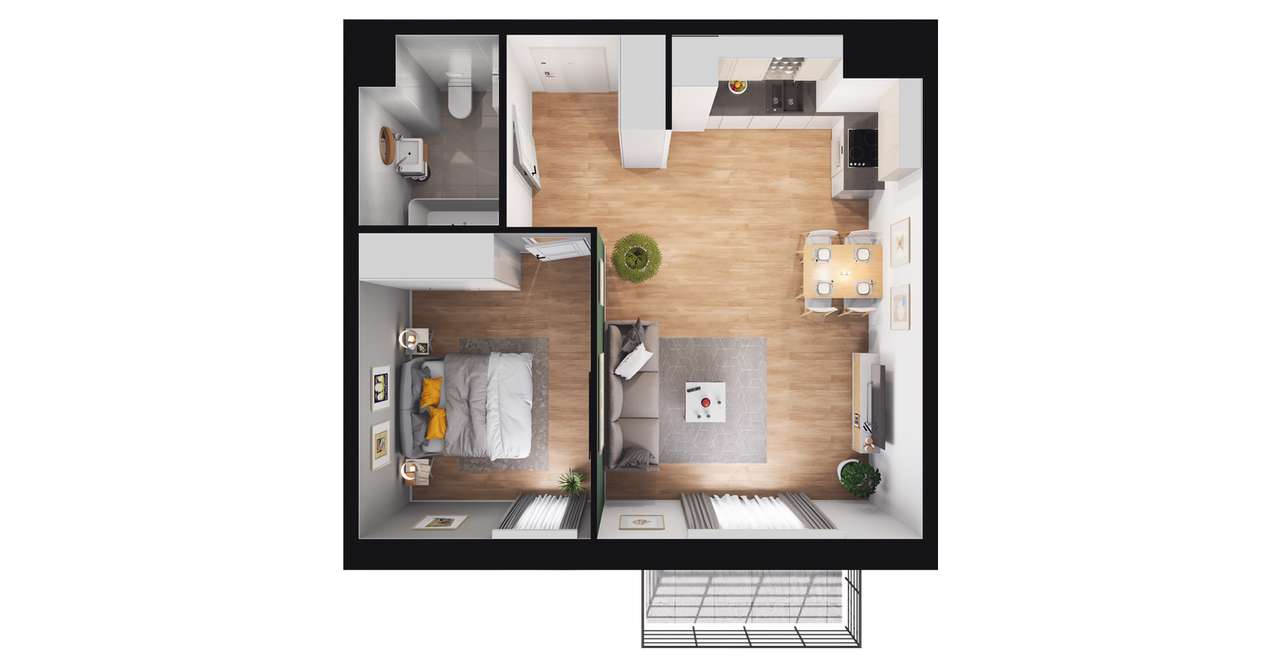 2-pokojowe mieszkanie 42m2 + balkon - Pełny obrazek: 2/8