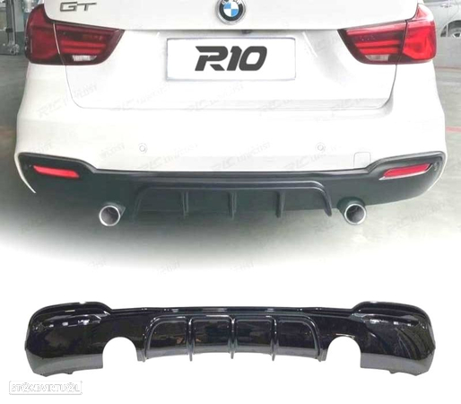 DIFUSOR TRASEIRO PARA BMW F34 LOOK GT PRETO BRILHANTE 2 SAÍDAS - 1