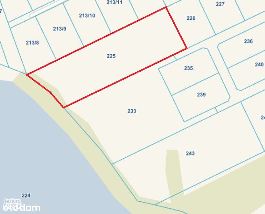 Działka budowlana z linią brzegową na szlaku WJM-10