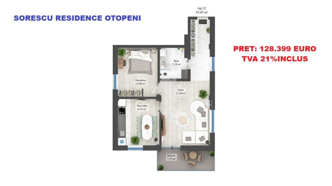 Apartamente cu 2 camere cu terasa, lift, langa parc 1 Mai-1