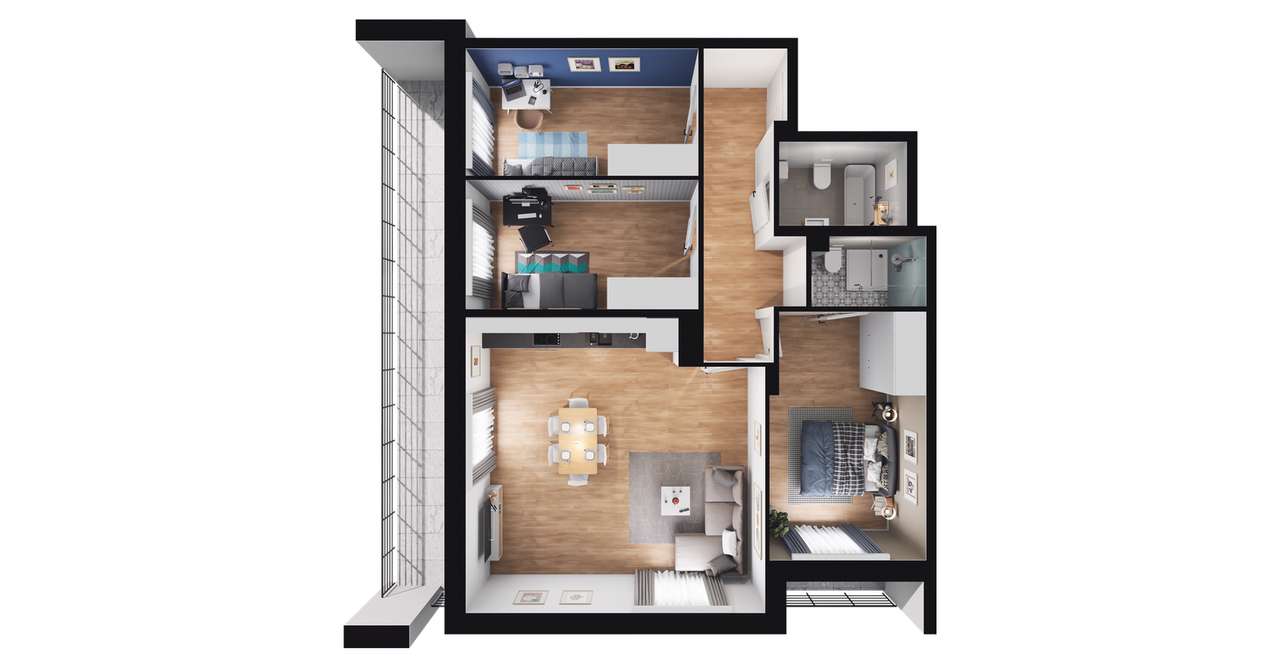 4-pokojowe mieszkanie 77m2 + 2 balkony - Pełny obrazek: 3/9