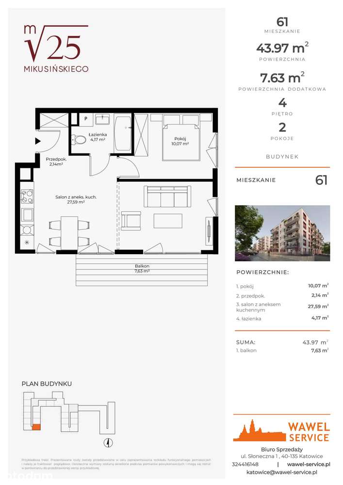 2-pokojowe mieszkanie 43m2 + balkon - Pełny obrazek: 2/9