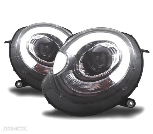 FARÓIS FRONTAIS PARA MINI COOPER R56 R57 06-10 TUBE LIGHT FUNDO PRETO - 1