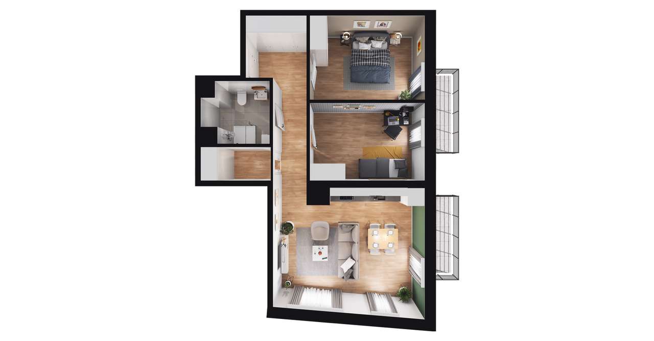 3-pokojowe mieszkanie 65m2 + 2 balkony - Pełny obrazek: 2/8