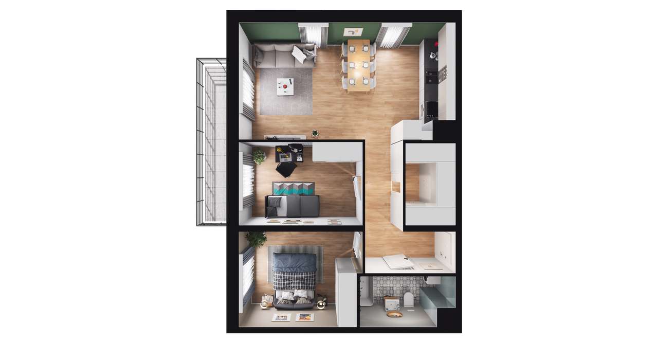 3-pokojowe mieszkanie 65m2 + balkon Bezpośrednio - Pełny obrazek: 2/8