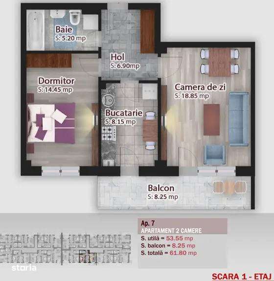 2 camere | 61.8 mp | 1 Decembrie 1918 |15 min metrou | IULIE 2026 - Imagine principală: 2/11