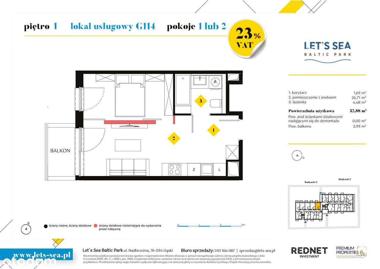 1-pokojowe mieszkanie 32m2 + balkon Bez Prowizji - Pełny obrazek: 2/7