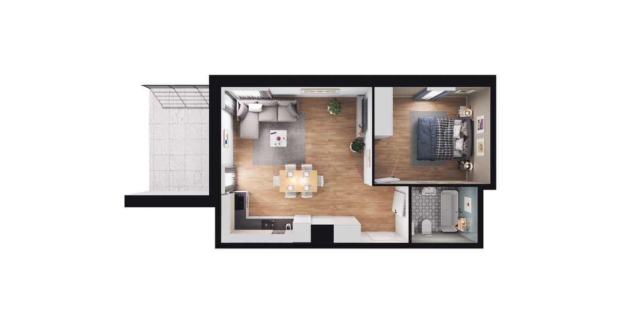 2-pokojowe mieszkanie 43m2 + taras Bez Pośredników - Pełny obrazek: 2/7