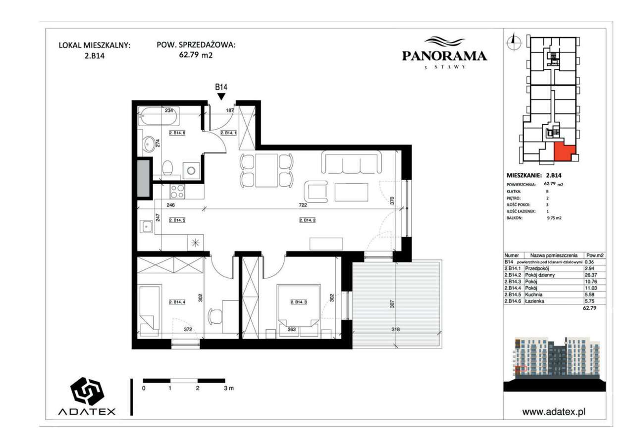 Panorama 3 Stawy | mieszkanie 3-pok. | 2.B14 - Pełny obrazek: 2/9