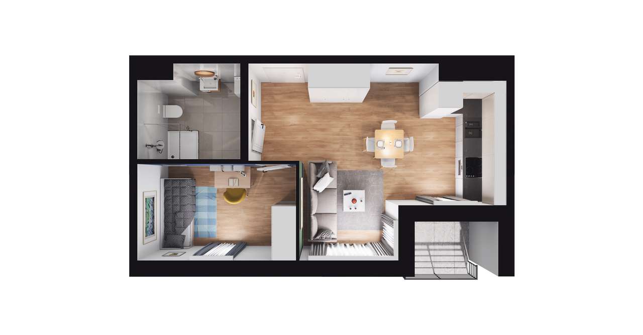 2-pokojowe mieszkanie 37m2 + balkon - Pełny obrazek: 2/8