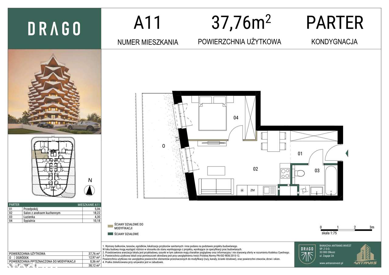 2-pokojowe mieszkanie 37m2 + ogródek - Pełny obrazek: 2/9