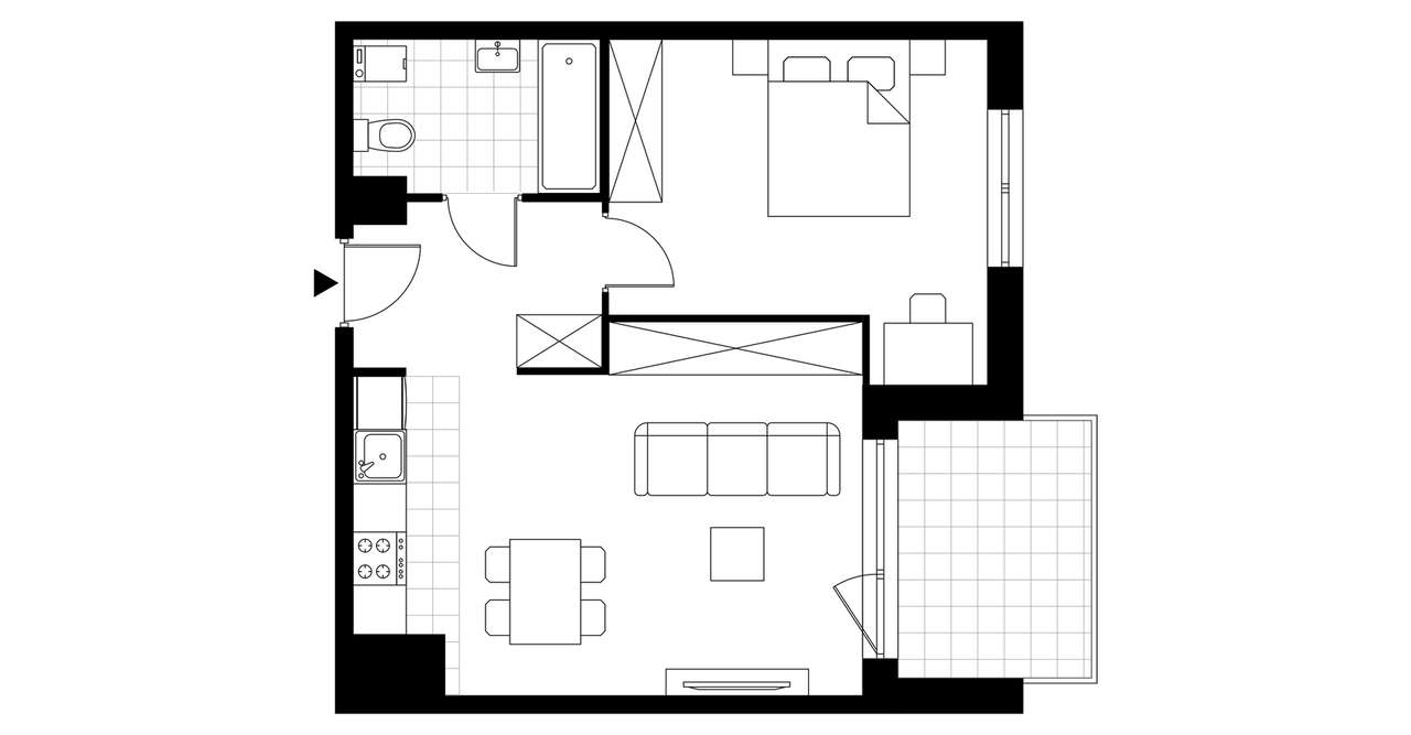 2-pokojowe mieszkanie 45m2 + loggia - Pełny obrazek: 3/8