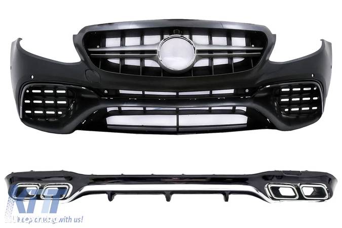 Pachet Exterior compatibil cu Mercedes E-Class W213 (2016-2019) E63 Design cu Difuzor si Ornamente Tobe Crom - 1