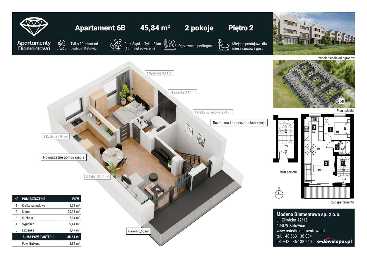 2-pokojowe mieszkanie 54m2 + balkon - Pełny obrazek: 2/7