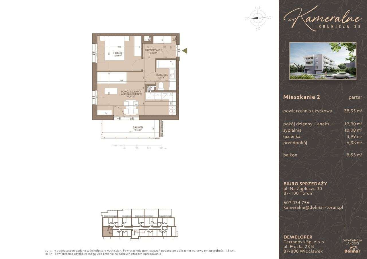 2-pokojowe mieszkanie 38,35 m2 + balkon - Pełny obrazek: 2/7