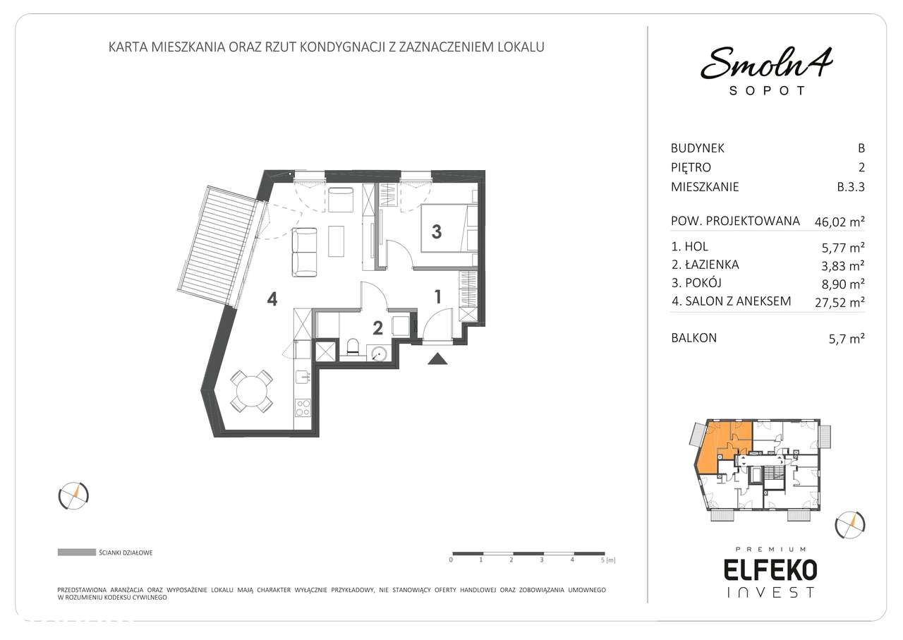 Mieszkanie 2 pokojowe, słoneczne, 46m2, Sopot - Pełny obrazek: 2/9