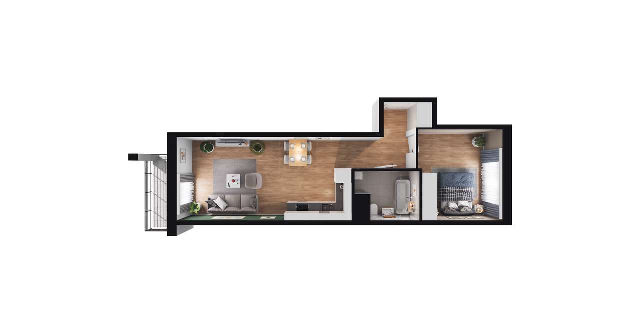 2-pokojowe mieszkanie 46m2 + loggia Bezpośrednio - Pełny obrazek: 3/9