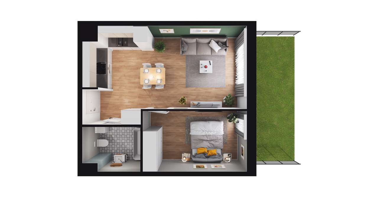 2-pokojowe mieszkanie 39m2 + ogródek - Pełny obrazek: 2/8